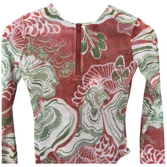 Andrea Iyamah Elle Abstract Mushroom Bodysuit Semi Sheer Mesh Leotard Size S - Picture 10 of 10